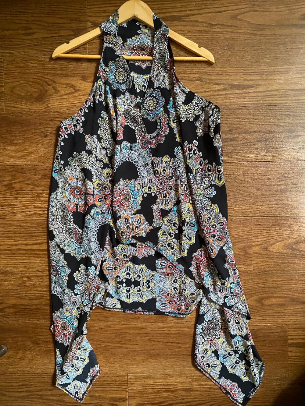 Boho Paisley Mandala Asymmetrical Handkerchief Halter Tunic Top